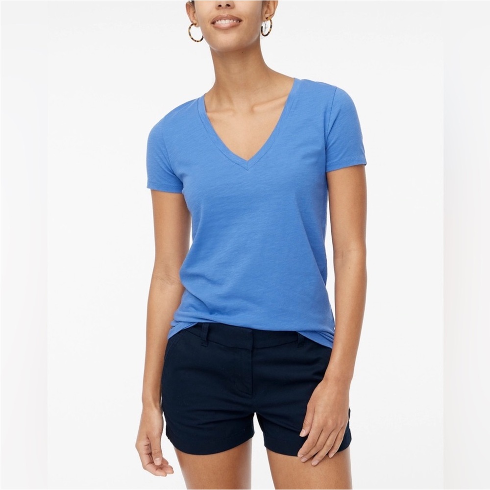 NWT J.Crew Factory Slub Cotton V-Neck Tee Retro Blue Short Sleeve Women’s XS